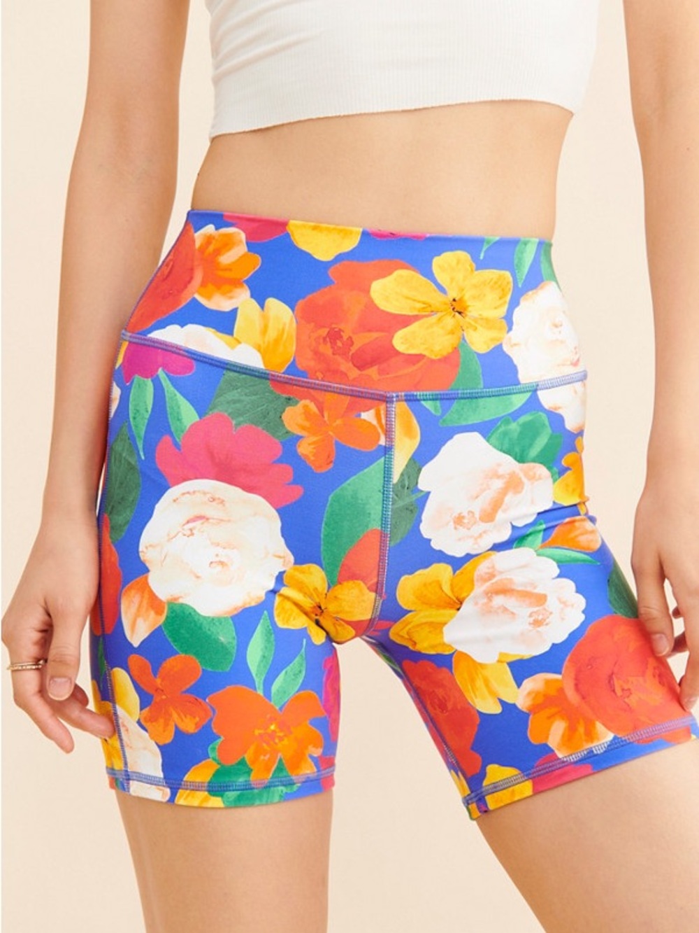 WeWoreWhat Bright Blue Floral High-Rise Bike Shorts